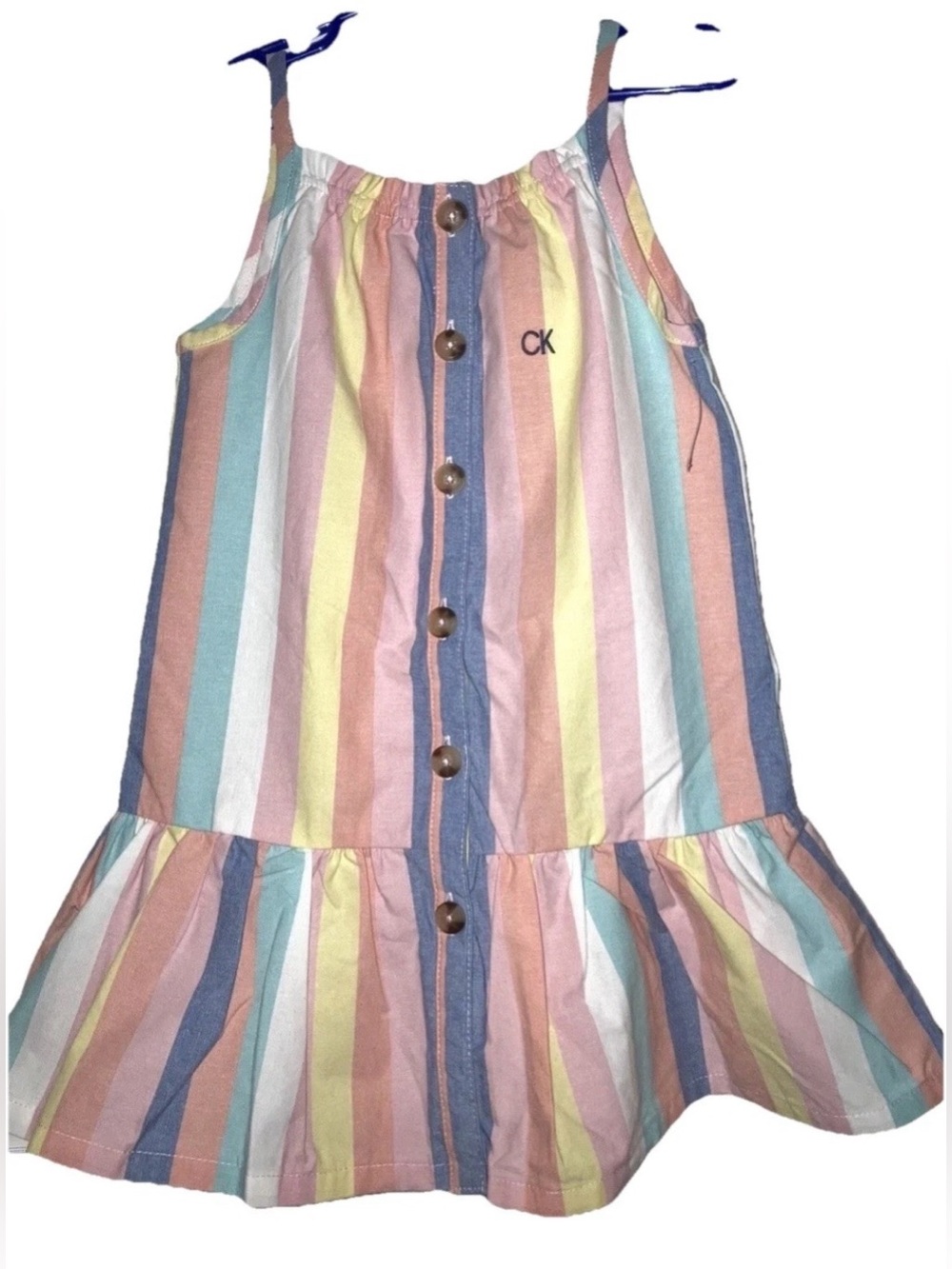 Calvin Klein Jeans Girls Sleeveless MultiColor Stripe Dress Spring Pastel Easter